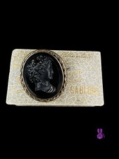 Antike Brosche Gablonz Böhmen Glaskamee  Kamee um 1885 Frau Dame Relief schwarz