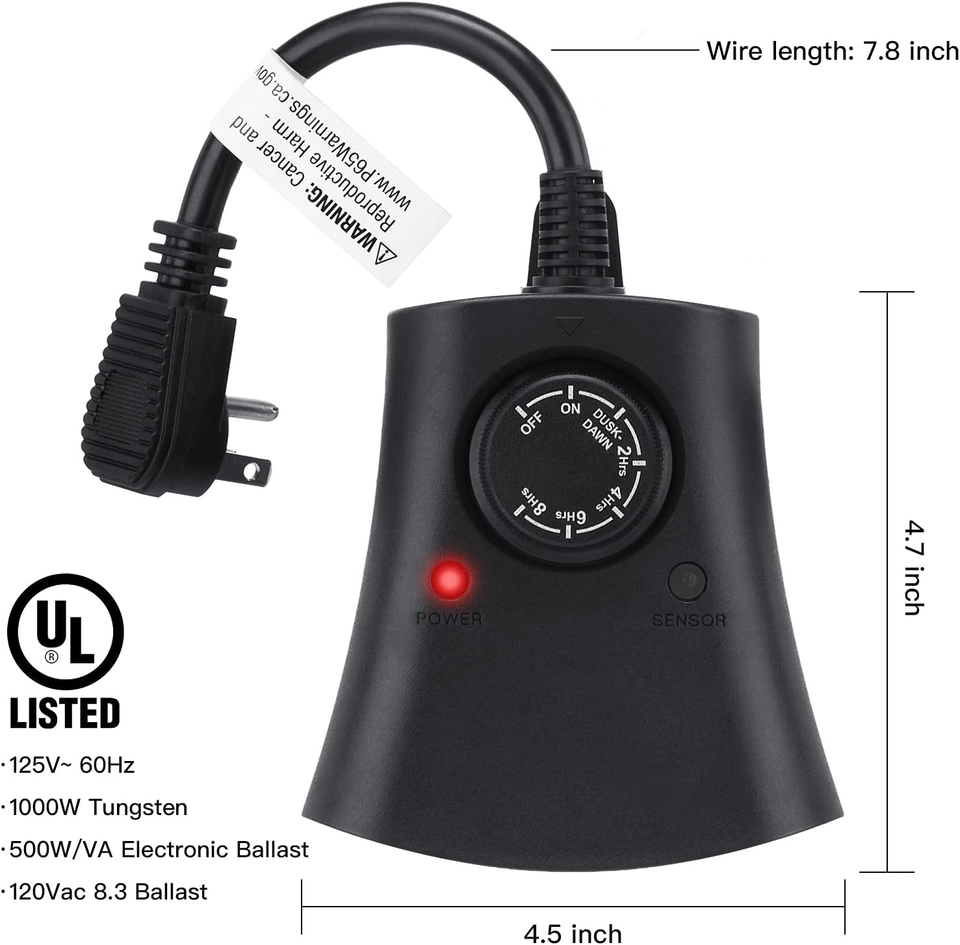 Lights Plug Timer Outdoor, Dusk to Dawn Electrical Timer Switch with