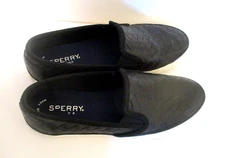 Sperry Women Size 7.5 Seaside Embossed Weave Black Leather Shoes STS82593 Nice