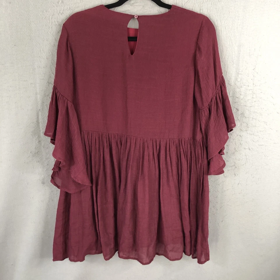 Top Altard State Mujer Pequeño Borgoña Arrugado Bordado Boho Campesino Gasa Foto 2 de 4