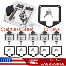 6Pcs Trailer Camper Door Latch Folding T-handle Toolbox Lock Stainless & 12 Keys