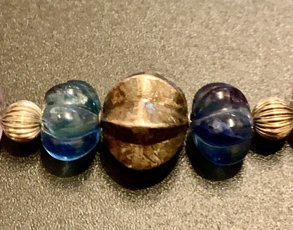 Necklance Carved Pumpkin Fluorite Bali Silver Clasp 23 ins — 第 2/4 张图片