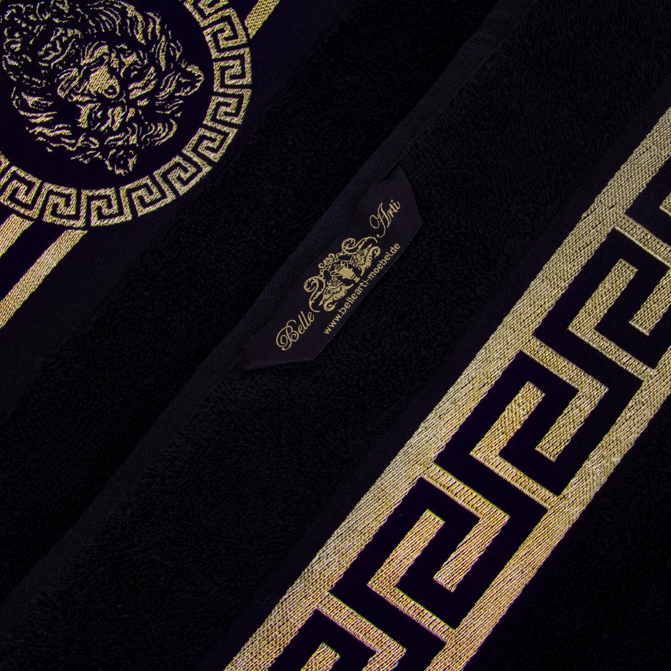 Handtücher Duschtücher Badetücher Saunatücher Baumwolle Frottee Schwarz Gold - Bild 2 von 4