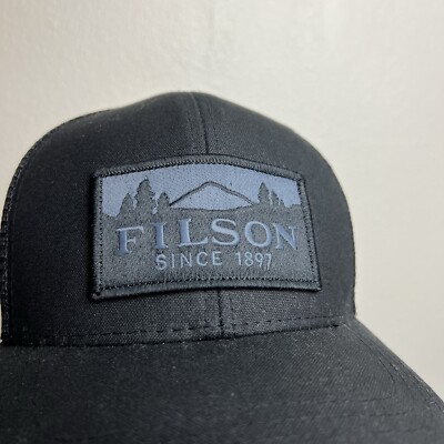 FILSON Men's Logger Mesh Leather Strapback Scenic Patch Black Hat