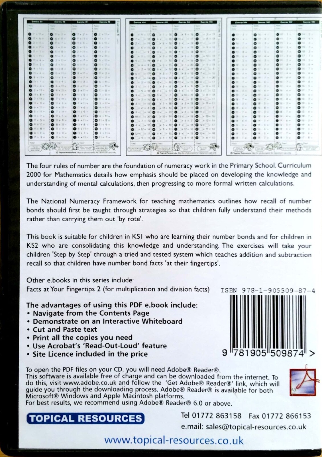 Facts at Your Fingertips 1, Printable Number drills within 20, PDF