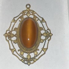 Vintage Amber Glass Pendant Art Deco For Necklace Jewelry Tiger Eye Cat