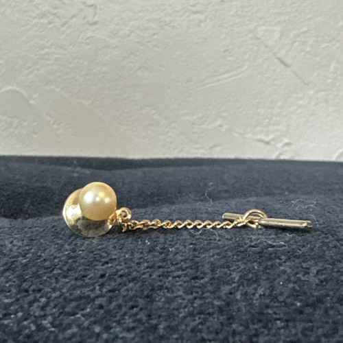 Vintage Faux Large Pearl Tie Tack,pin, Clip, Goldtone - Picture 2 of 3