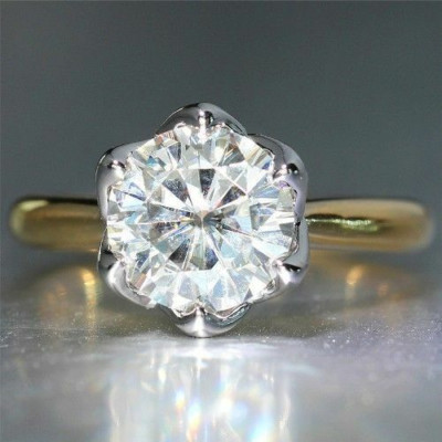 1,75 ct Rundschliff Moissanit Verlobungsring Ehering 14 kt mehrfarbig vergoldet