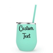 Mint Maars Bev Steel 12 oz Stemless Wine Tumbler with Straw Free Monogram