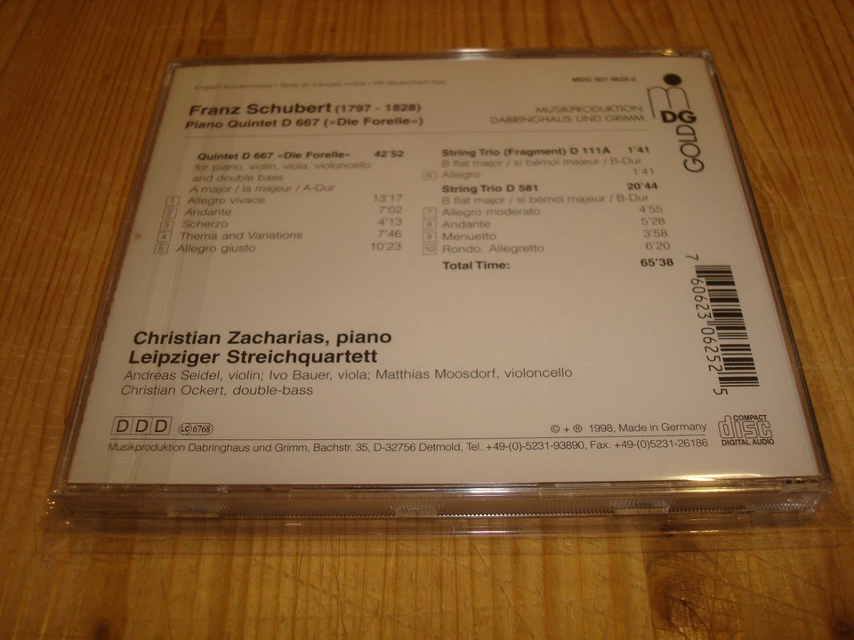 CHRISTIAN ZACHARIAS Piano Schubert Trout Quintet MDG 24K GOLD CD Signed Signiert - Bild 2 von 2