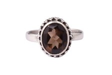 925 Sterling Silver Smoky Quartz Gem Rose Gold/Gold Plated Wedding Ring GRS-1154