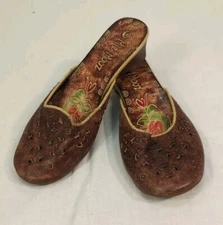 MIZ MOOZ WMNS SZ 36-6 BROWN LEATHER SLIP ON SHOES SMALL HEEL-MULE