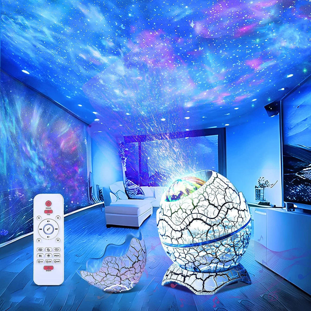 Dinosaur Egg Galaxy Star Projector Nebula Starry LED Night Light w/ White  Noise