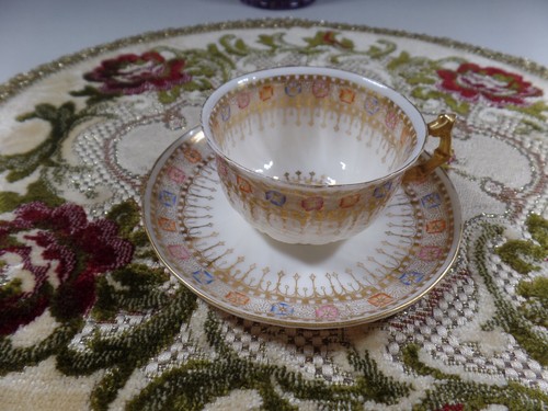 Belleek Willets Tridacana Cabinet Demitasse Cup Saucer Hand Paint C1880 Antique