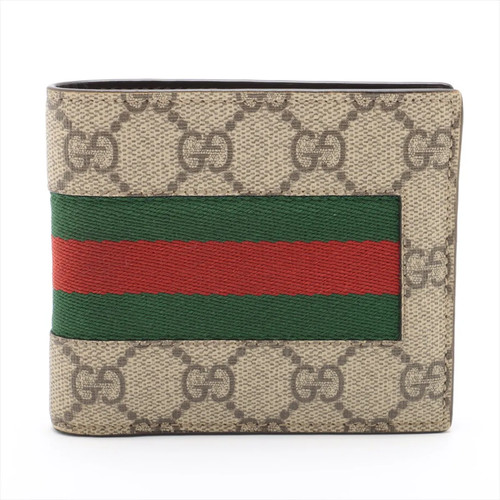 Gucci GG Supreme 408826 PVC & Leather Compact Wallet Beige