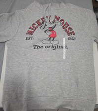 Disney Mickey Mouse Varsity Hoodie Hooded Sweatshirt Gray Men's Size Large NWT