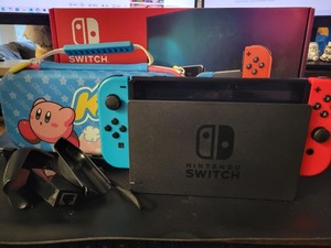 Nintendo Switch with Neon Blue and Neon Red Joy-Con Used with Accessories 