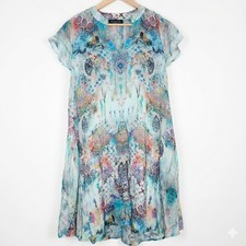 Feathers By Tolani AOP V Neck Modal Dress Flutter Sleeve Boho Resort Ethereal 