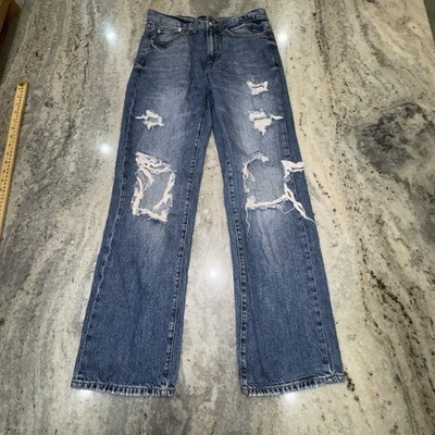Aeropostale Skater Straight Leg Jeans Grunge Distressed 29x30 Sz 0 R High Rise