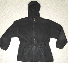 Vtg Russell Athletic Hoodie Women's L Full Zip Black Fleece Elastic Hem Y2K