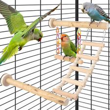 Bird Perches Ladder with Swing, Natural Wood Parrot Climbing Bridge Perch Toys,