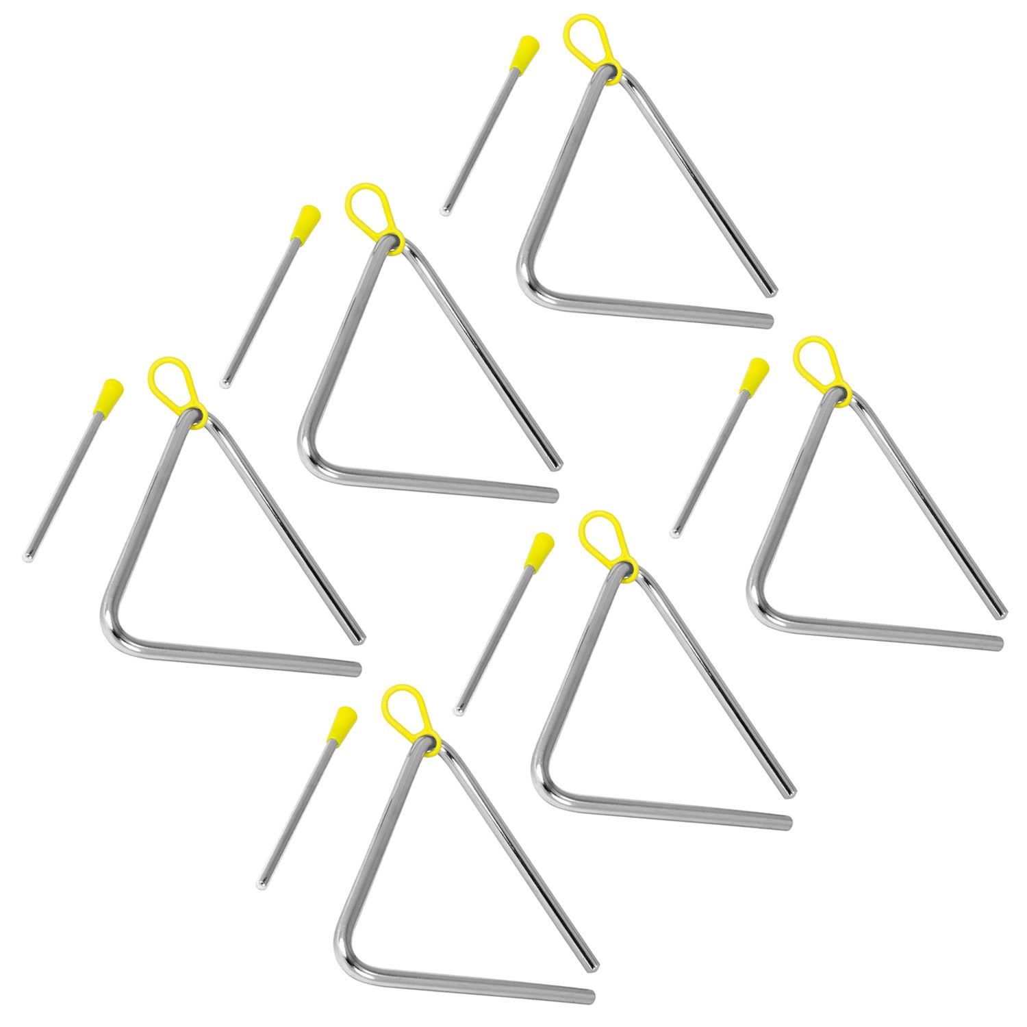 Triangle avec baguette 15cm chrome, lot de 6 percussions pour écoles et crèches