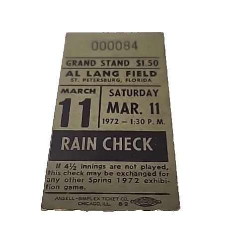 3/11 /1972 St Louis Cardinals New York Mets Spring Training Ticket Stub 000084