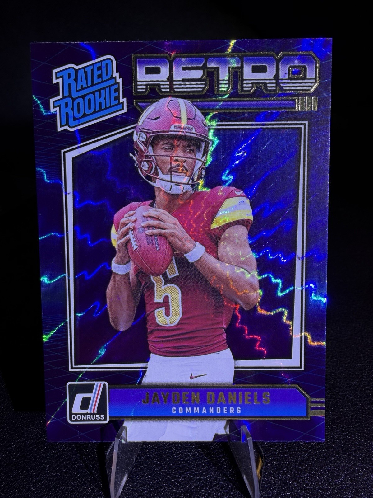 JAYDEN DANIELS 2024 Panini Donruss Rated Rookie Retro Blue Shock #11 SP