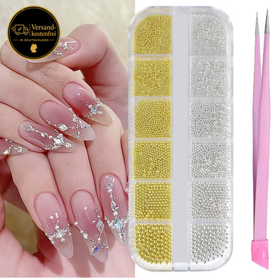 Nailart Perlen Micro Kaviar Für Nägel, Goldene Silber Mini Kaviar Strasssteine M
