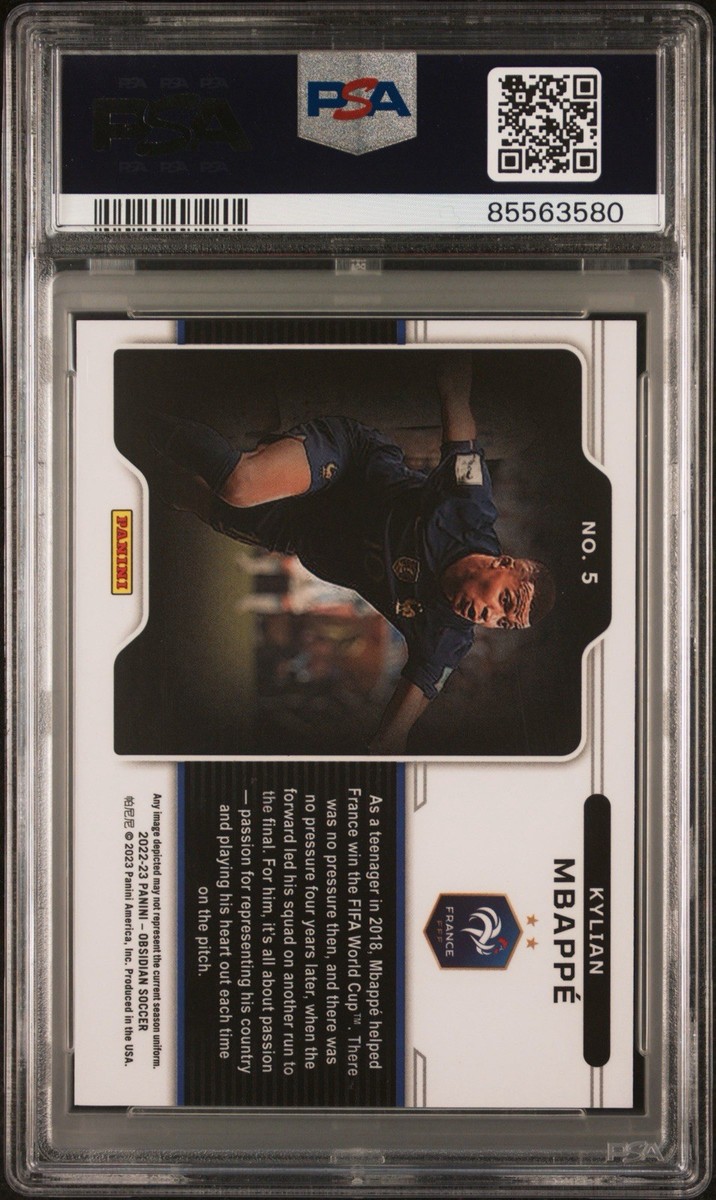 2022-23 Panini Obsidian France Kylian Mbappe Color Blast SSP PSA9
