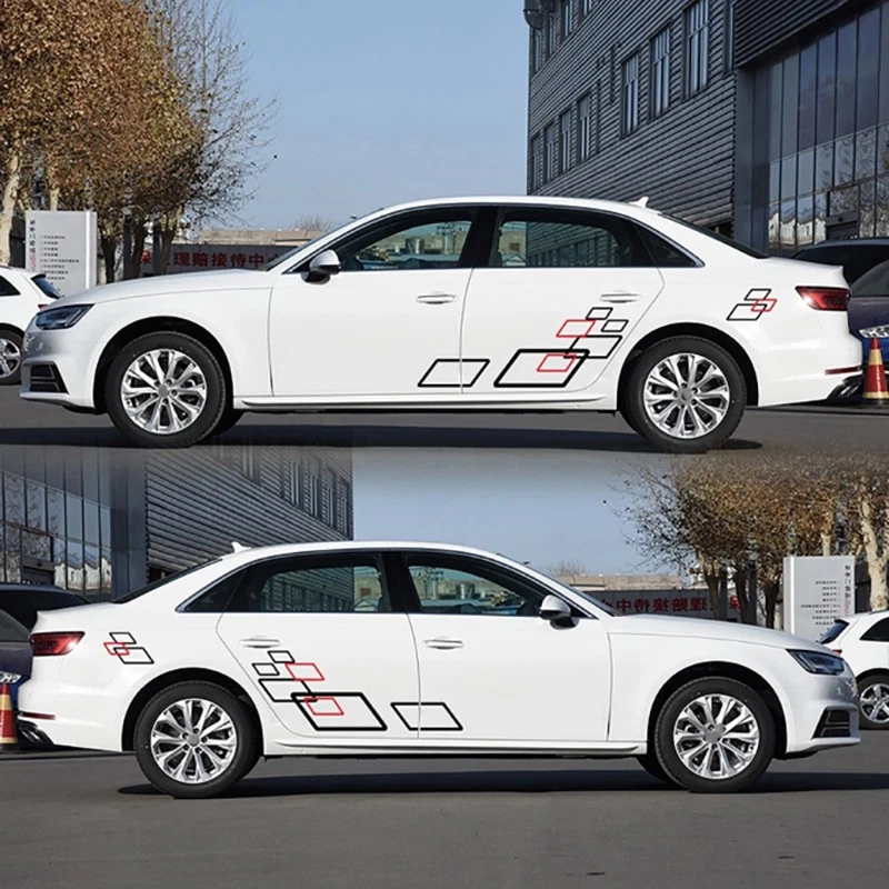 Calcomanías de película de vinilo gráficos de paralelogramo decoración de carrocería lateral de automóvil pegatinas carreras Foto 3 de 4