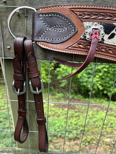 Two Tone Leather Hair On Tripping Collar Western Breast Collar Horse Size Tack - Picture 3 of 9