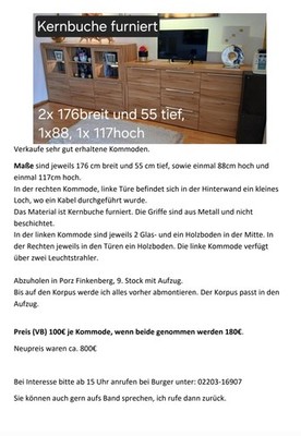 Kommode Zu verkaufen. VB 180  ,  Kernbuche. Besteht aus 2 Teilen.