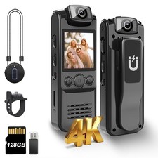 4K Body Camera with Audio and Video Recording, 128GB Mini Wearable Cam with M...