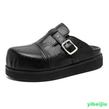 Men's Thick Sole Platform Big Round Toe Slippers Flat Mules Dress Comfort Shoes