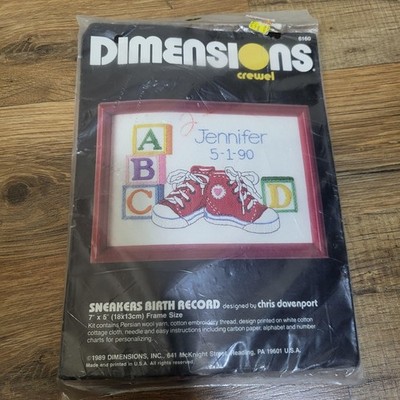 Vintage Dimensions Sneakers Birth Record Crewel Kit 6160 7x5 Baby Design USA