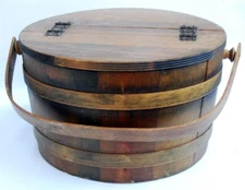 Vintage Firkin Shaker Round Wood Sewing Knitting Bucket Basket Box Sugar Barrel