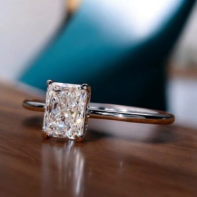 Braut Diamant Ring Platin Lab Grown 1 Karat IGI E F VVS2 Radiant Cut PT950