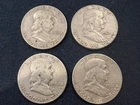 4 Franklin Silver Half Dollars 90% US Silver Coins, mixed dates, free shipping!