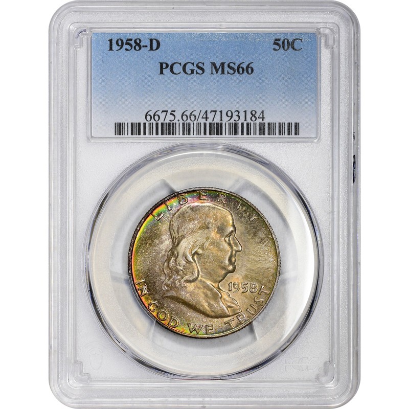 MS66 1958-D Franklin Half Dollar PCGS Beautifully Toned a2904