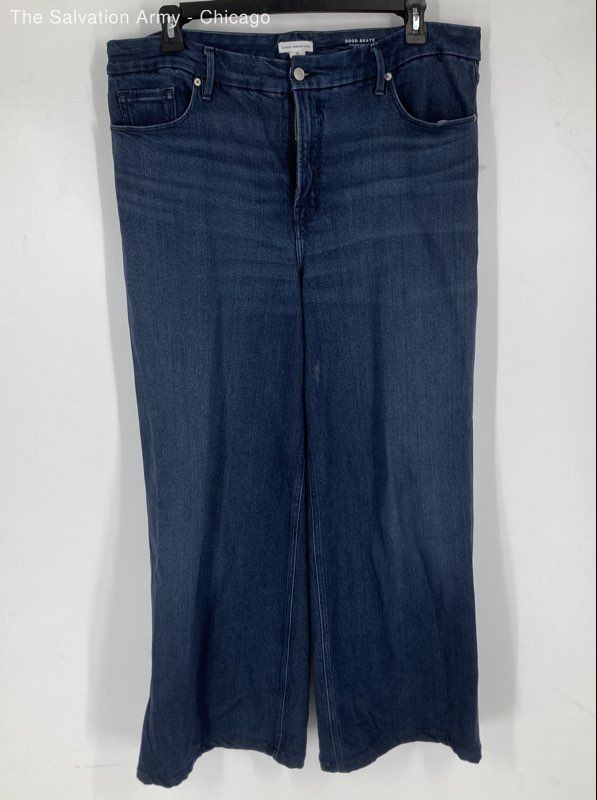 Good American Womens Blue Denim High-Rise Pockets Wide-Leg Jeans Size 16