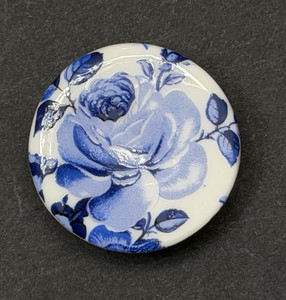 Vintage BLUE FLORAL/FLOWER Birchcroft England Ceramic Porcelain Button, 1" (L14)