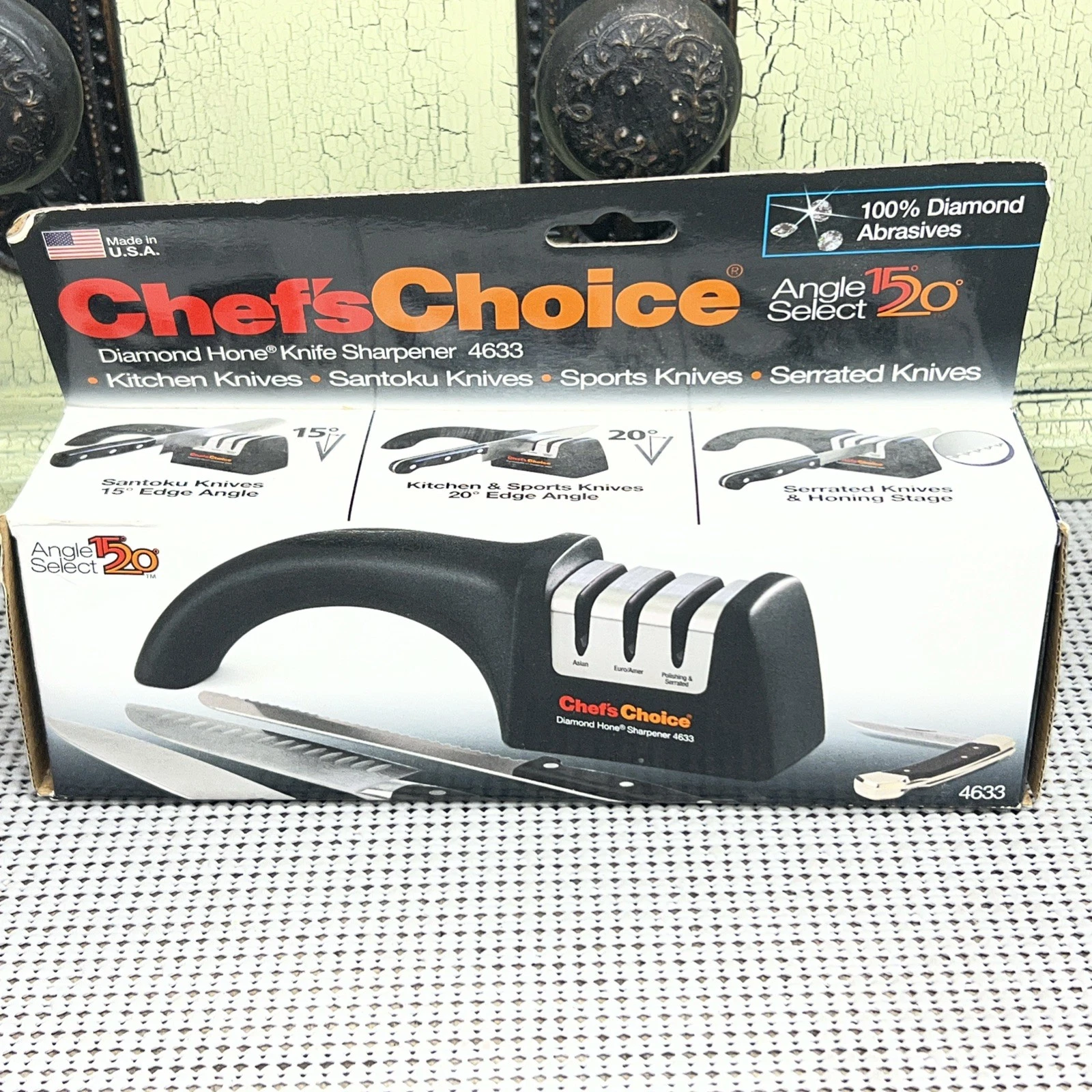 Chef’s Choice 4633 3 Stage Diamond Manual Knife Sharpener - Black NEW
