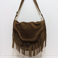 Vintage Brown Suede Leather Fringe Bag Purse Adjustable Strap Boho Slouchy INDIA