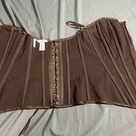 Brown Silky Sequined Bustier Girdle Lace Up Midevil Costume Corset Sz Medium 34