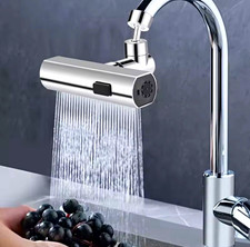 360  Swivel Rotating Kitchen Faucet Extension, 3 Spray Modes, Chrome Adapter