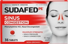 Sudafed PE Sinus Congestion Relief Tablets, Maximum Strength, 10 Mg (36 count)