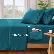 Extra Deep Pocket Queen Sheets Set - Fits Mattress Up to 24 Inches Thick - 4