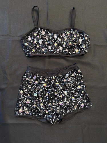 Glamour,  Black, 2 Piece, Stoned Dance Costume, Size Medium, Only worn once. 