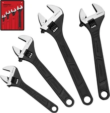 Adjustable Wrench Set Wrenches Sets: 4-Piece 6, 8, 10, 12 Inch Chrome Black 